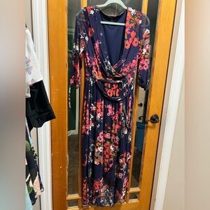 Allison Brittney Navy and Pink Floral Long Sleeve Dress